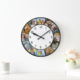 12 Fotocollage Svart & Vitt Familj & Vänner  Stor Klocka