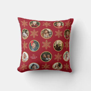 12 Fotofamiljen Snowflake Red Vintage-jul Kudde