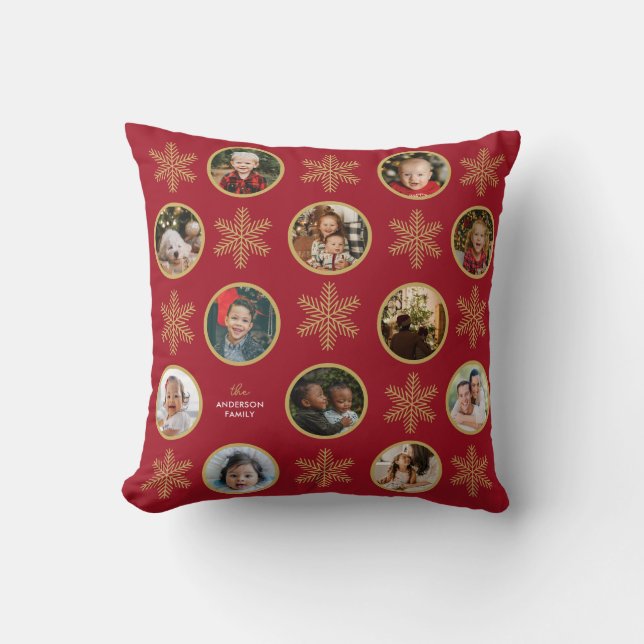 12 Fotofamiljen Snowflake Red Vintage-jul Kudde (Framsida)
