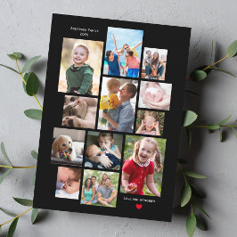 12 Fotofamiljens minneskollage med hjärta på svart Julkort