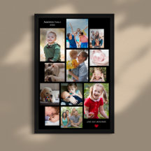 12 Fotofamiljens minneskollage med hjärta på svart