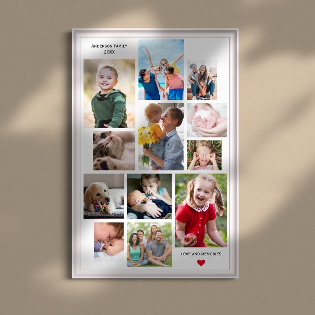 12 Fotofamiljens minneskollage med hjärta Poster (Skapare uppladdad)