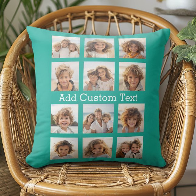 12 Fotoinstagram-kollage med Gröntens bakgrund Kudde (Custom Photo Pillow - Add Your Own Pics!)