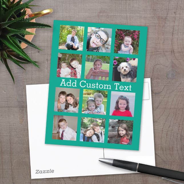 12 Fotoinstagram-kollage med Gröntens bakgrund Vykort (12 Photo personalized postcard)