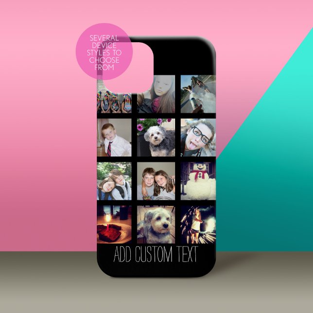 12 Fotoinstagram-kollage med svart bakgrund (Personalized Phone Case with Custom Photos and Text - Pick Your Device Style)