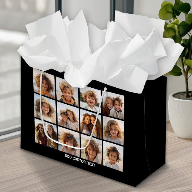 12 Fotoinstagram-kollage med svart bakgrund (Custom Photo Gift Bag)