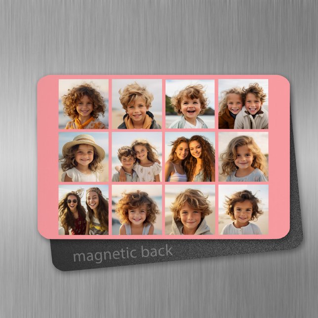 12 Fotointstagram-kollage med koral bakgrund Magnet (Personalized fridge magnet - add photos and text)