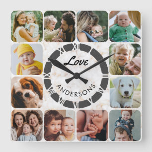 12 Fotokollage Anpassad Familjekärlek Fyrkantig Vä Klocka