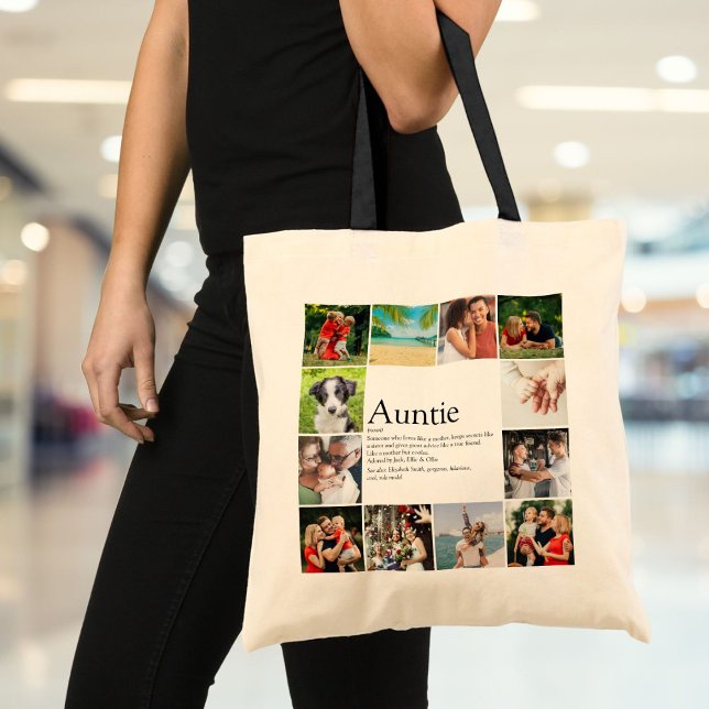 12 Fotokollage Bästa faster, definition av moster Tygkasse (12 Photo Collage Best Aunt, Auntie Definition Tote Bag)