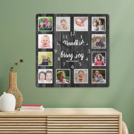 12 Fotokollage Black Wood Barnbarn Quote Fyrkantig Klocka