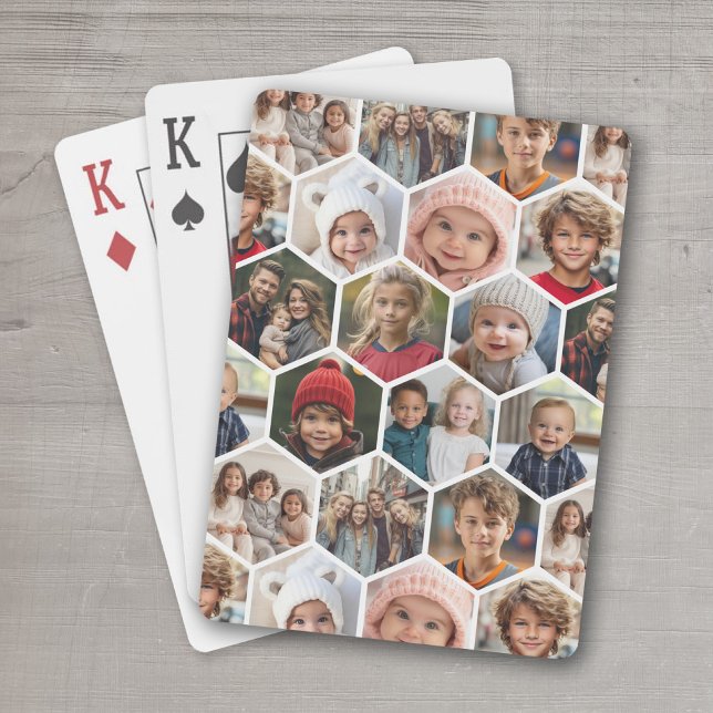 12 Fotokollage - funky hexagon mönster Casinokort (Personalized Playing Cards - add your photos and text)