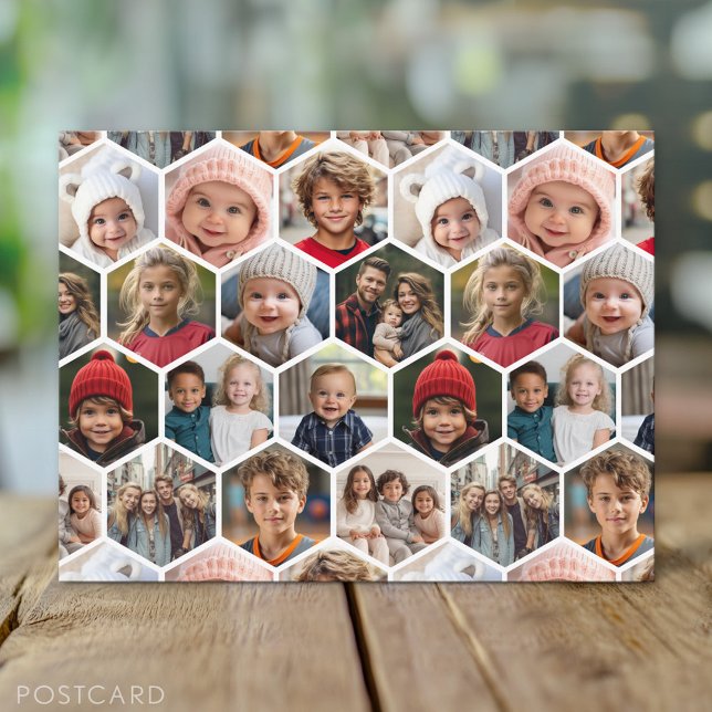 12 Fotokollage - funky hexagon mönster Vykort (Custom Photo Postcard)