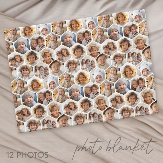 12 Fotokollage - funky hexagonär bikakemönster Fleecefilt (Photo Blanket - Personalize with Your Photos)