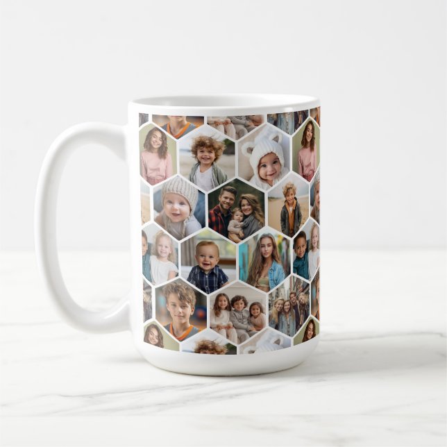 12 Fotokollage - funky hexagonmönster Kaffemugg (Vänster)