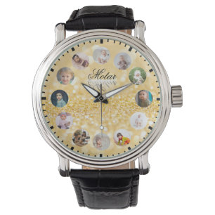 12 Fotokollage Golden stil Clock Armbandsur