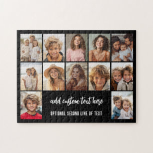 12 Fotokollage Grid - 2 Textrutor - svart vitt Pussel