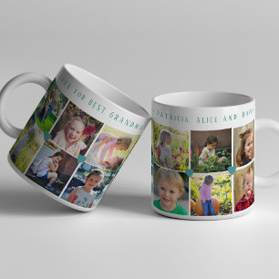12 fotokollage KÄRLEK för BEST GRANDMA-grönt Kaffemugg