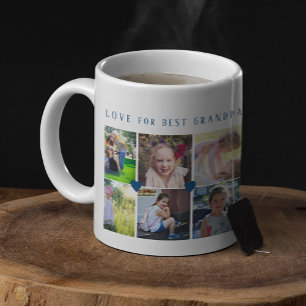 12 fotokollage KÄRLEK för BEST GRANDPA-marinblått Kaffemugg