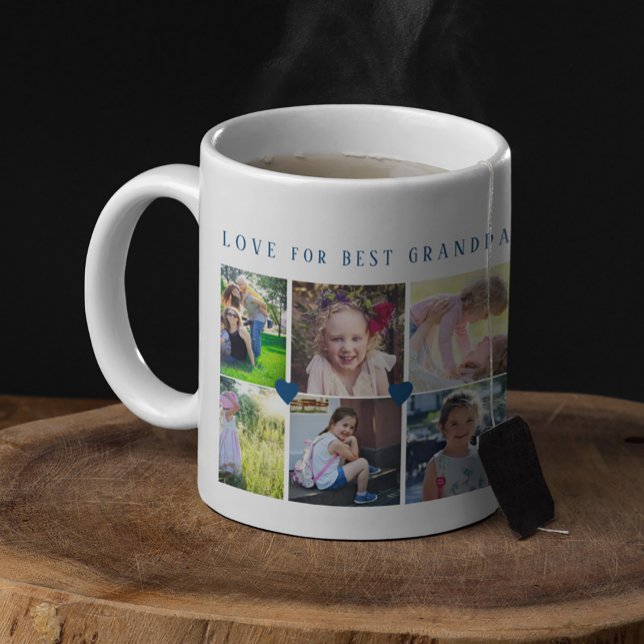 12 fotokollage KÄRLEK för BEST GRANDPA-marinblått Kaffemugg (Skapare uppladdad)