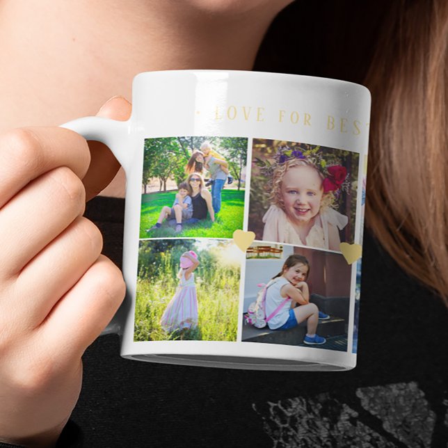 12 fotokollage KÄRLEK för BEST MAMMA gult-hjärtan Kaffemugg (Skapare uppladdad)