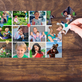 12 fotokollage KÄRLEK för BEST MAMMA red-skript Pussel