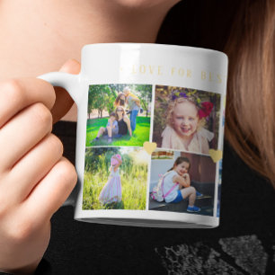 12 fotokollage KÄRLEK till BÄSTA MAMMA gula hjärta Kaffemugg