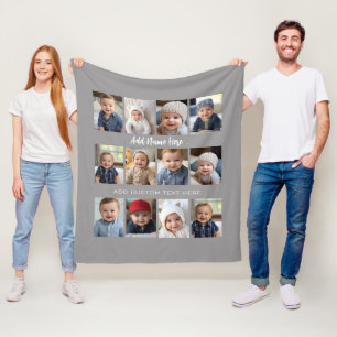 12 Fotokollage - lätt grått Fleecefilt