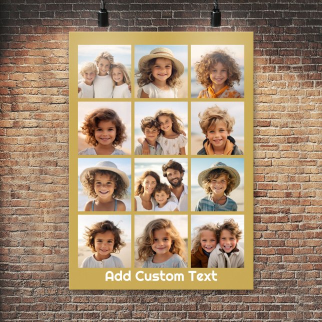 12 Fotokollage med bakgrund och text i Guld Poster (Photo Collage Poster)