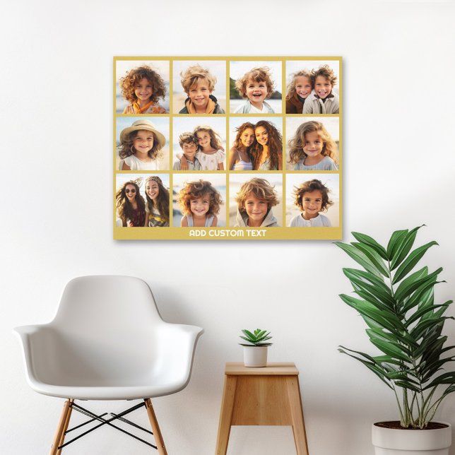 12 Fotokollage med Guld-bakgrund Canvastryck (Personalized wall art with 12 photos)