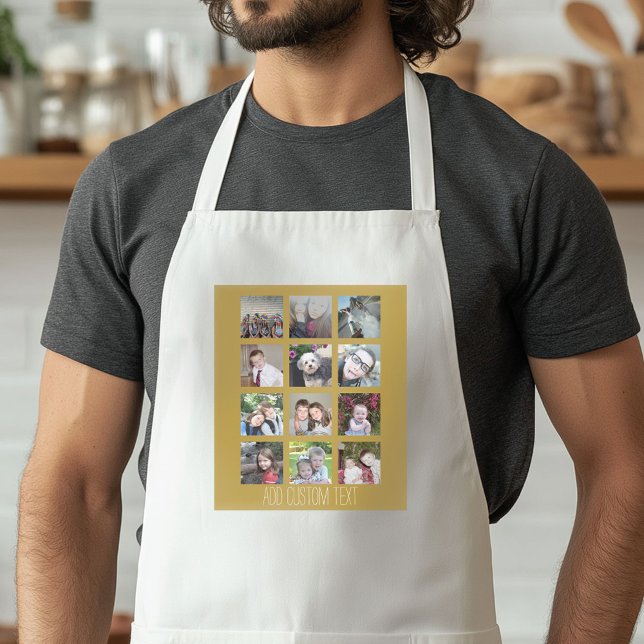 12 Fotokollage med Guld-bakgrund Förkläde (Custom Apron with a Photo Collage)