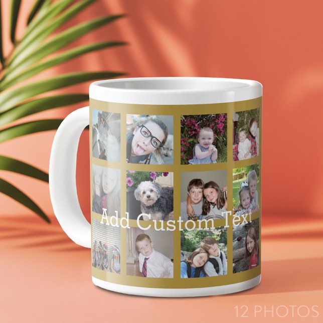 12 Fotokollage med Guld-bakgrund Jumbo Mugg (12 photo personalized coffee mug)