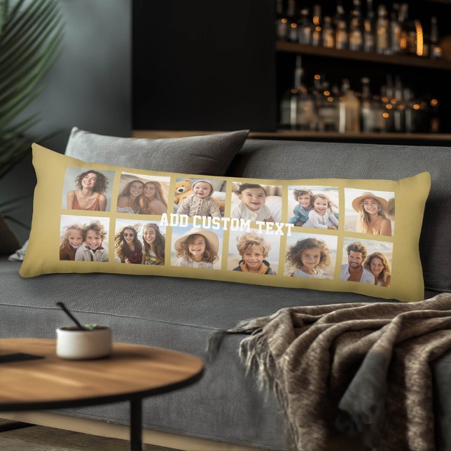 12 Fotokollage med Guld-bakgrund Kroppskudde (Custom Photo Collage and Monogram Body Pillow)