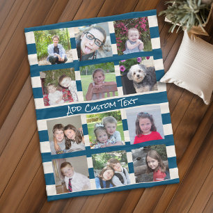 12 Fotokollage med Preppy Blue Ivory Rand Fleecefilt