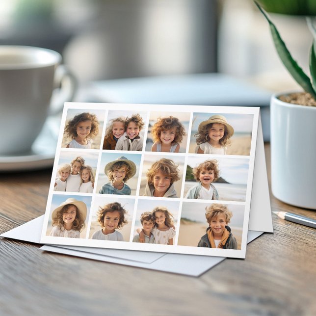 12 Fotokollage med vit bakgrund Kort (Custom Folded Greeting Card)