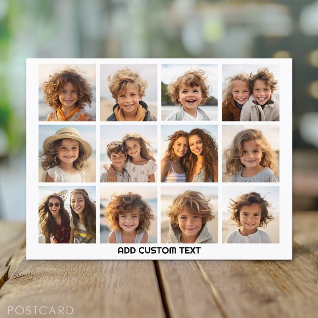 12 Fotokollage med vit bakgrund Vykort (Custom Photo Postcard)