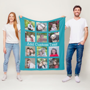 12 Fotokollage - Modernt rutnät med anpassad text Fleecefilt