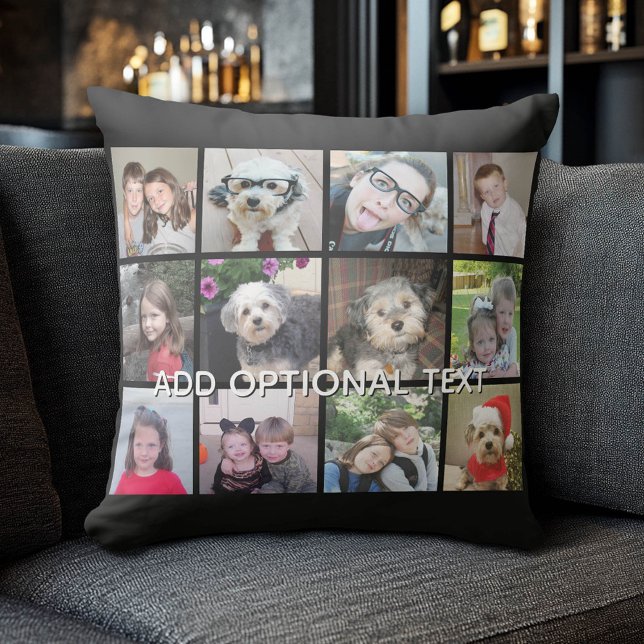12 Fotokollage - Modernt svart vitt rutnät med tex Kudde (Photo Collage Pillow)