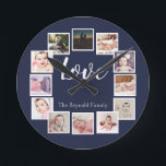 12 Fotokollage Personlig Blue Rund Klocka<br><div class="desc">12 Fotokollage Personlig Blå mur klocka ...  lägg bara till egna foton och  till den underbara väggklockan ...  som är lätta att anpassa ...  anpassadets fotomallklocka från Ricaso - perfektens presentidéer</div>