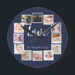 12 Fotokollage Personlig Blue Rund Klocka<br><div class="desc">12 Fotokollage Personlig Blå mur klocka ...  lägg bara till egna foton och  till den underbara väggklockan ...  som är lätta att anpassa ...  anpassadets fotomallklocka från Ricaso - perfektens presentidéer</div>