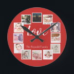 12 Fotokollage Personlig Red Rund Klocka<br><div class="desc">12 Fotokollage Personlig Mallens röda väggklocka ...  lägg bara till egna foton och text till den underbara väggklockan ...  som är lätta att anpassa ...  anpassadets fotomallklocka från Ricaso - perfektens presentidéer</div>