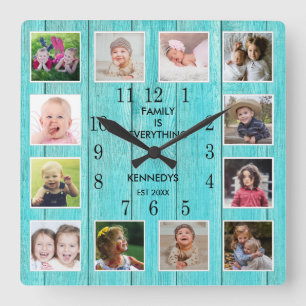 12 Fotokollage Quote Blue Wood Beach House  Fyrkantig Klocka