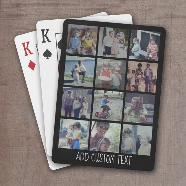 12 Fotokollage - rutnät med område för text - svar Casinokort (12 Photo playing cards -- personalize with your name or other text)