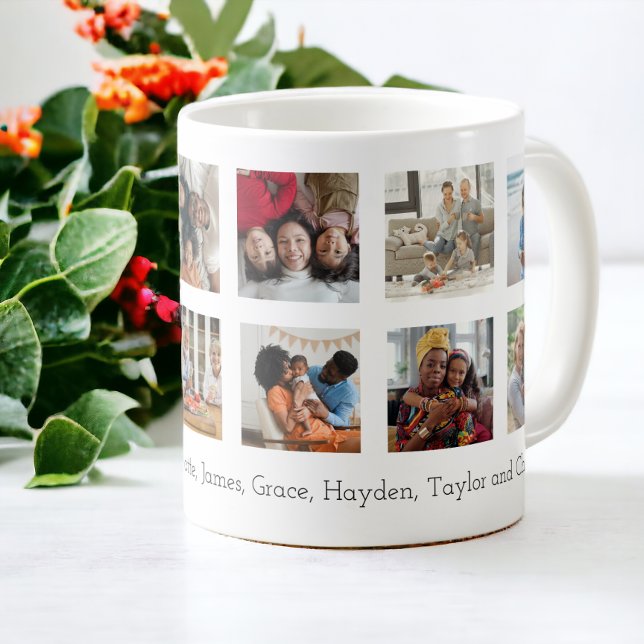 12 Fotokollage-textmall gör din egen Roligt Kaffemugg (12 Photo Collage Text Template Make Your Own Fun Coffee Mug from Ricaso. Add own photographs & text)