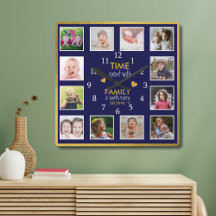 12 Fotokollage-tid med familjeoffertblått Guld