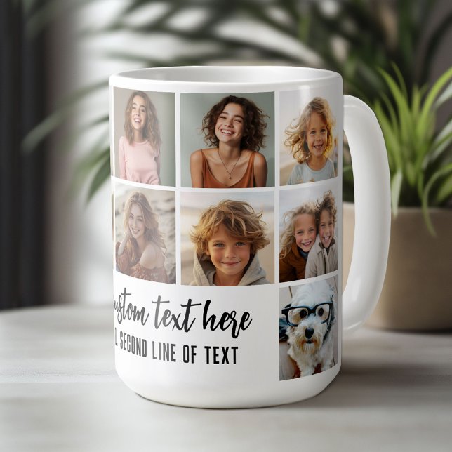 12 Fotokollagraster - 2 textrutor - svart vitt Kaffemugg (Custom Photo Mug)