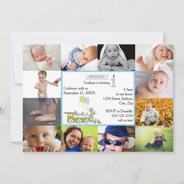 12 Foton på födelsedagen Tåg - inbjudan på födelse (Framsida)