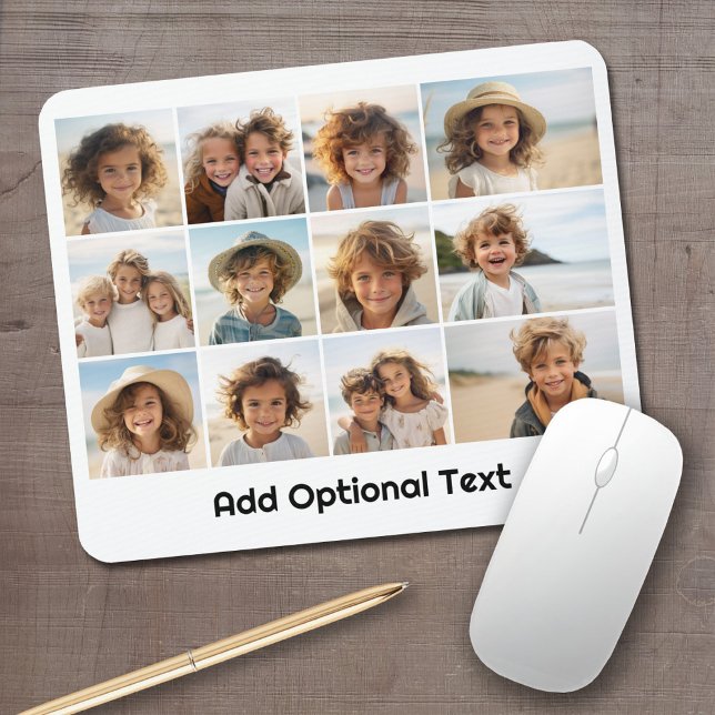 12 Fotorutnätskoppling - Vit - Svart Mod Musmatta (Personalized mouse pad with your photos and text)