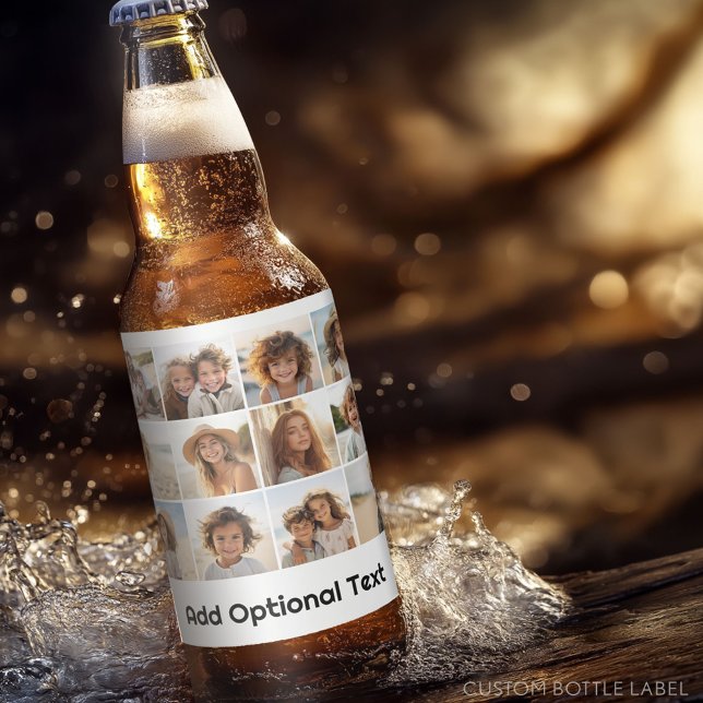 12 Fotorutnätskoppling - Vit - Svart Mod Ölflaska Etikett (Custom Photo Collage on a Food and Beverage Label)