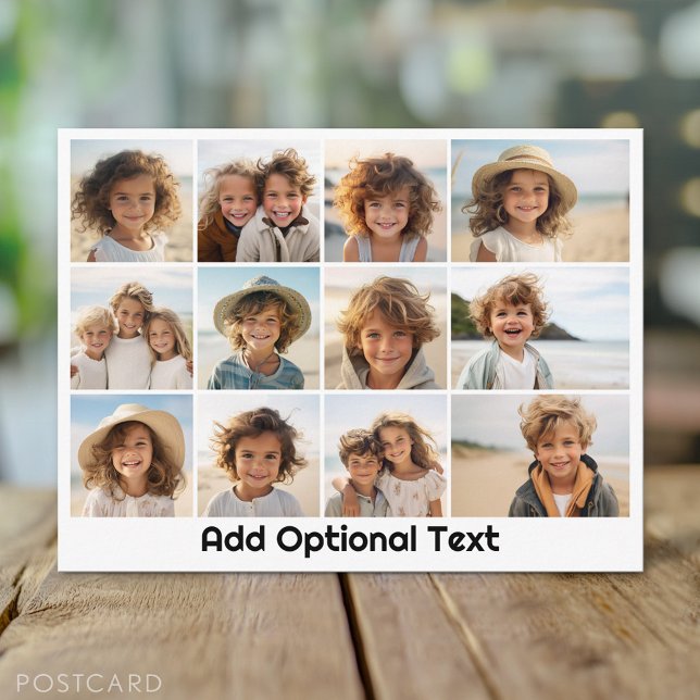 12 Fotorutnätskoppling - Vit - Svart Mod Vykort (Custom Personalized Photo Collage Postcard)