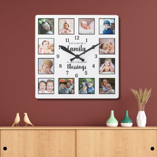 12 Fotos Collage Familj Kärlek Välsignelser Citat Fyrkantig Klocka